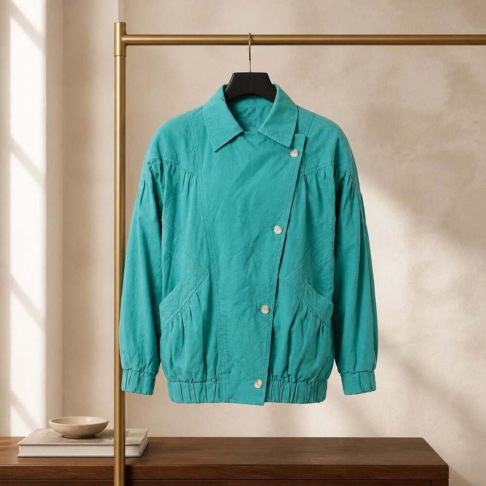 Vintage Lifestyles by Mulberry Street Teal Cotton Bomber Jacket Size M item 253 - Picture 3 of 8
